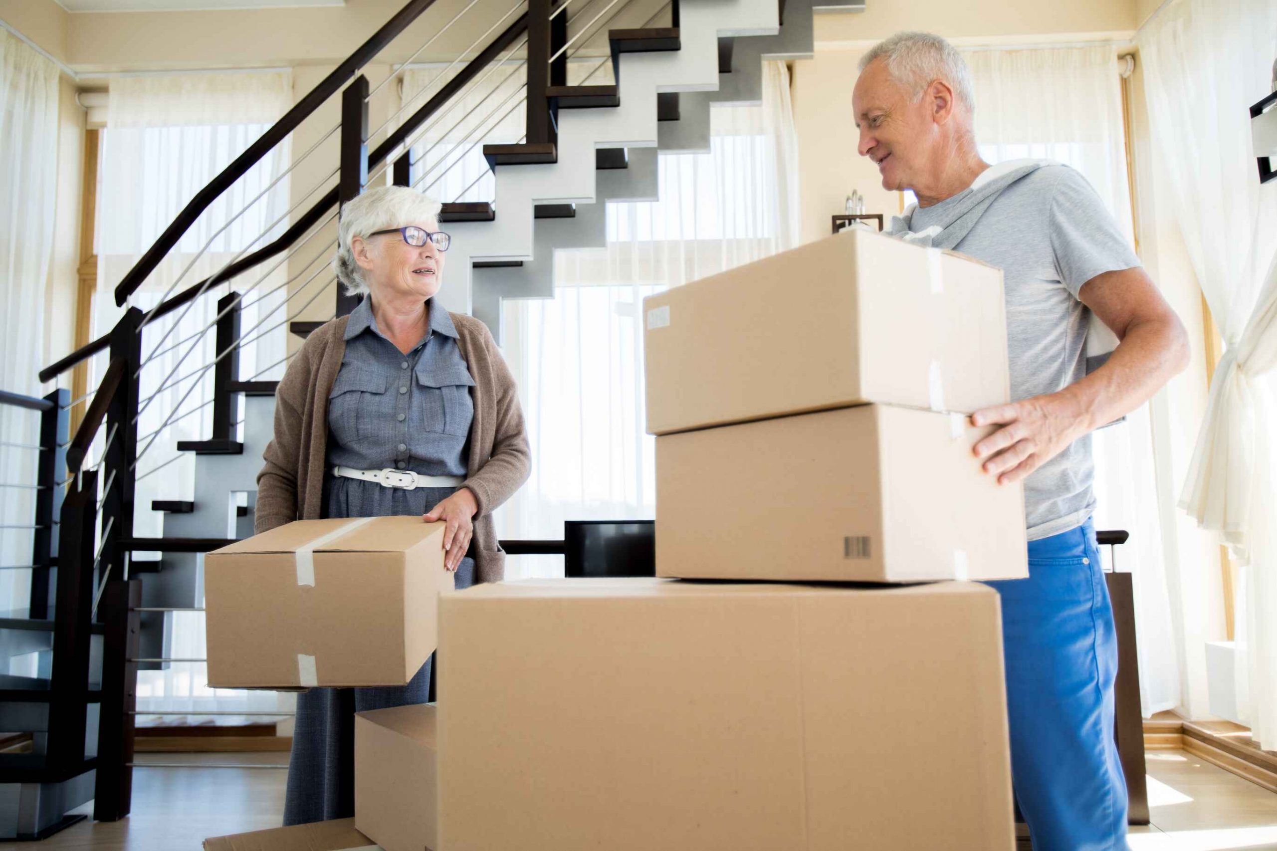 Old couple packing