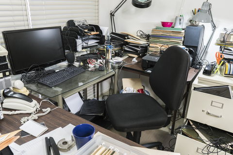 cluttered home office